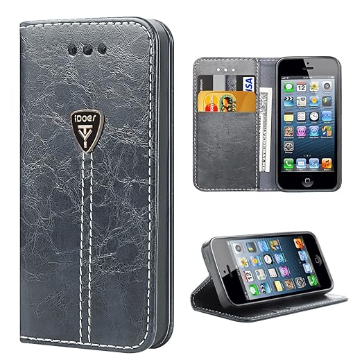 iPhone 5 Hülle,Hochwertig handyhülle iPhone 5 mit klappe tasche handyhuelle schutzhülle Handys Schutz Hülle PU Leder magnet h