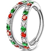 OUFER Christmas Double Hoop Nose Ring, 18G/20 6/7/8mm Red Green Christmas Nose Piercing Nose Rings Hoops Surgical Steel, Festive Hoop Nose Rings for Women Perfect for Xmas Nostril Piercing Jewelry
