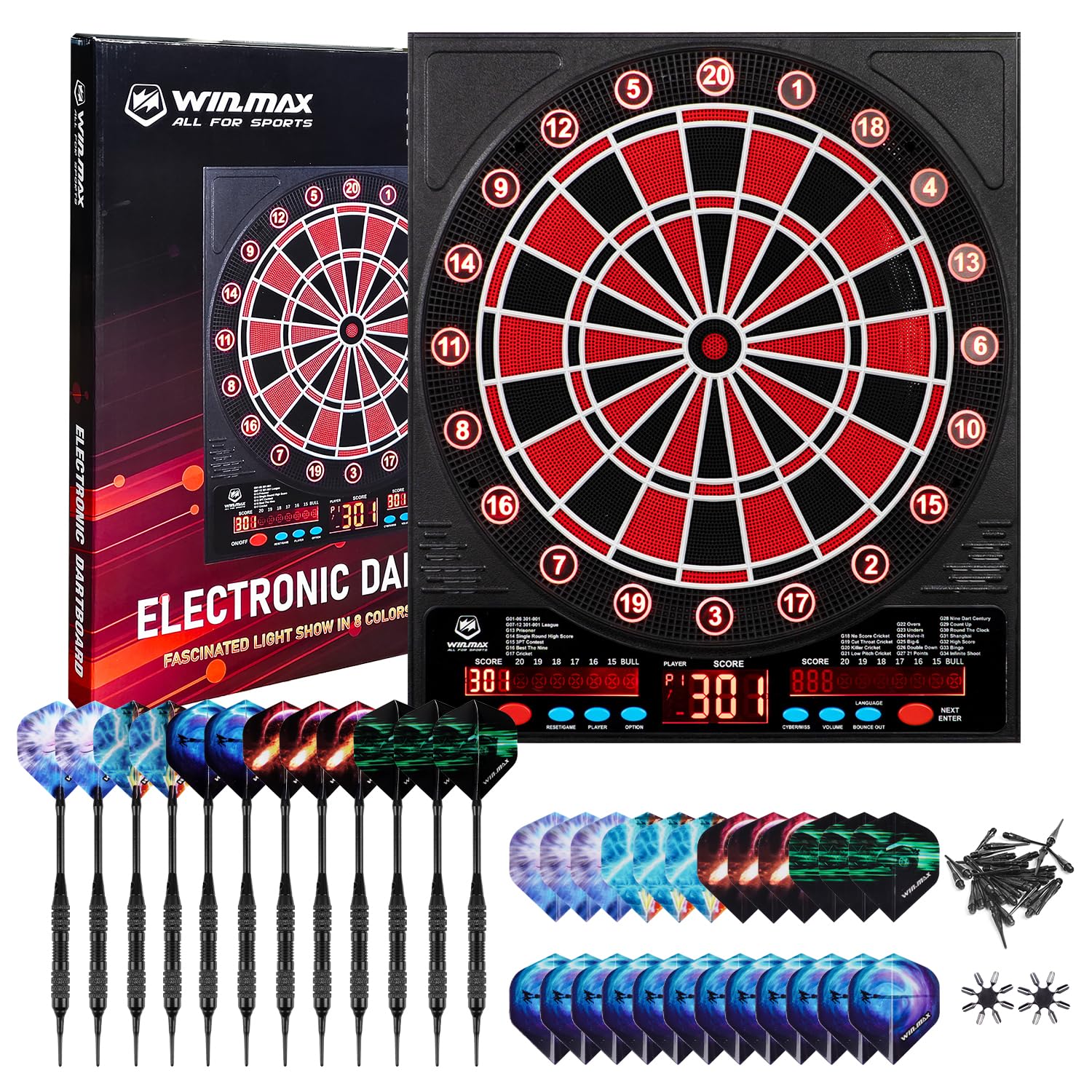 Photo 1 of (PARTIAL SET) Electronic Dart Board for Adults,Scoreboard Set with 12 Soft Tip Darts& Light Illuminated Display, Durable Pop Darts Game Set, up to 8 Players