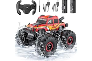 WayEee Remote Control Car Toys for Kids 6+, RC Car Waterproof Monster Truck Toys, Amphibious 4X4 Pickup, All Terrain Off-Road Vehicles, 2.4GHz Remote Control, 1/18 Scale RC Truck Boys Gifts/Red