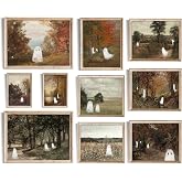uniro Halloween Cute Ghost Vintage Wall Art, 10Pcs Retro Ghost Pictures for Halloween Wall Decor,Spooky Autumn Landscape Canvas Oil Painting, Gothic Dark Aesthetic Posters Prints for Bedroom Gallery Decor Unframed