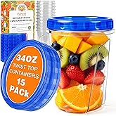 15 Pack 34oz Reusable Freezer Storage Containers with Twist Top Lids Airtight, Clear Plastic Soup Freezer Containers, Quart Food Storage Containers with Lids for Meal Prep Leftover Lunch Salad Fruit
