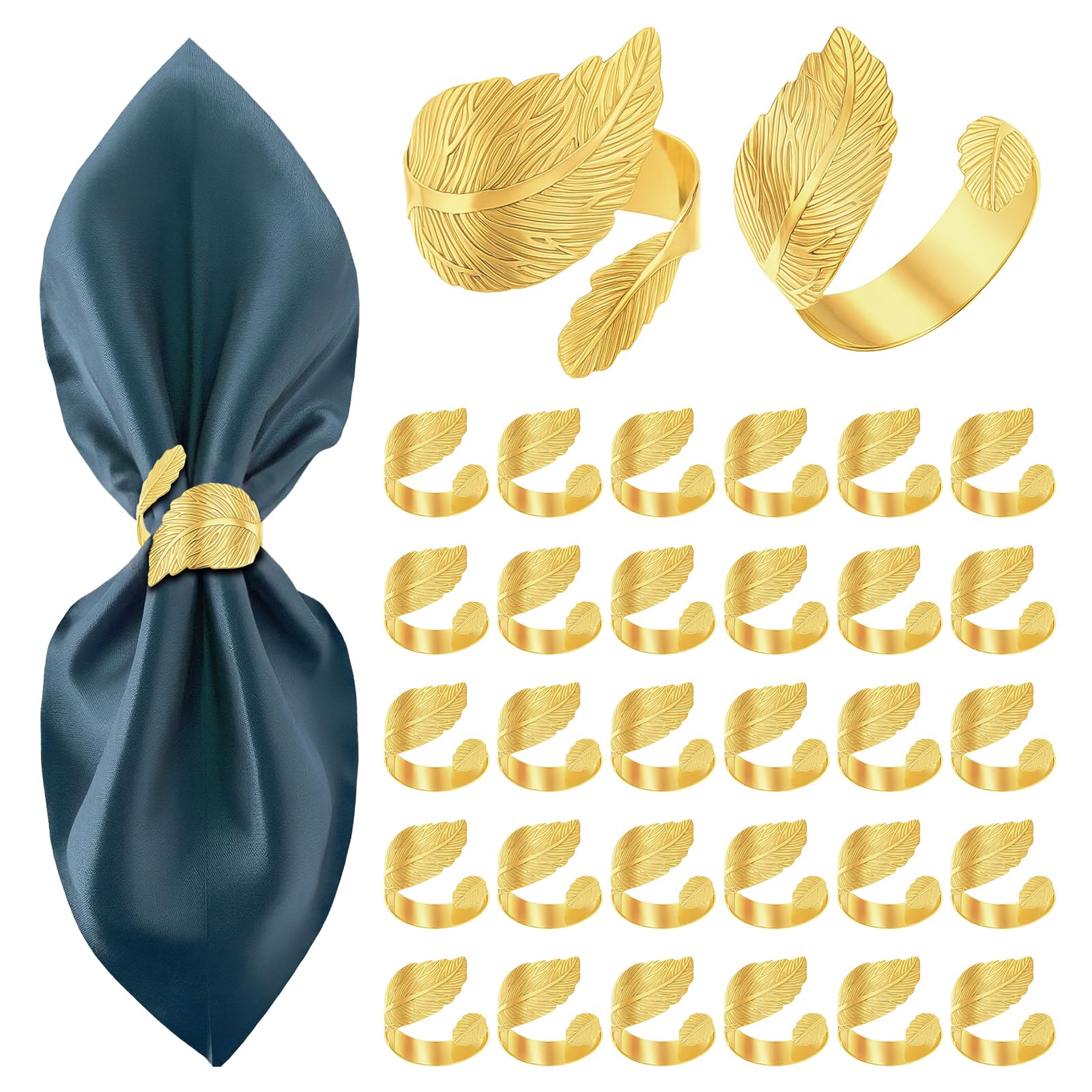 Photo 1 of 30 Pcs Gold Napkin Rings, Shiny Metal Napkin Rings Bulk Study Leaf Shaped Table Decor Elegant Metal Napkins Holders for Weddings Parties Christmas Table Decor