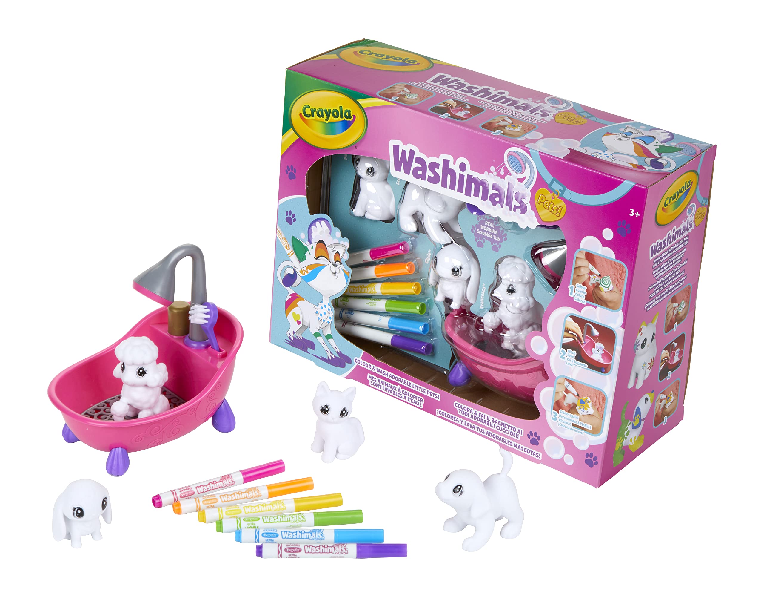 CRAYOLA Washimals Set, Scribble Scrubbie, Pink Wellness Set for Pet Toy Figures for Painting and Bathing, Laundry Salon for Dogs, Rabbits and Cats, Colour and Wash, Toy for Children from 3 Years