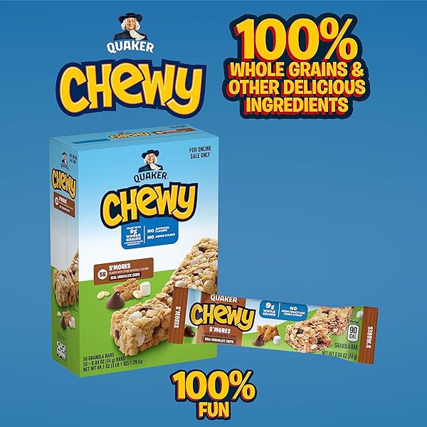 QUAKER CHEWY GRANOLA BARS, S’MORES, 58 COUNT