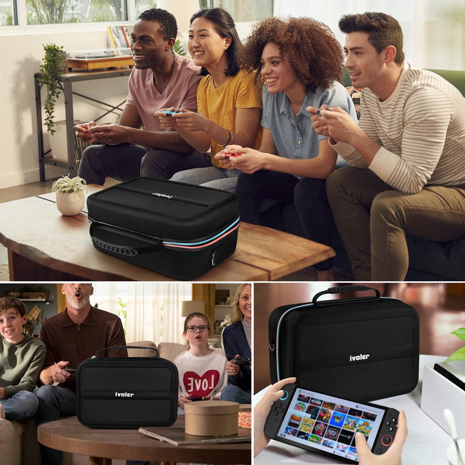 ivoler Carrying Storage All in One Case for Nintendo Switch 2 (2025),Portable Travel All Protective Hard Messenger Bag Soft Lining 20 Games for Switch 2 Console Pro Controller Accessories Black
