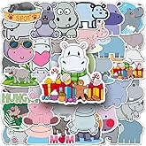 50Pcs Cute Hippo Stickers, Funny Hippopotamus Waterproof Sticker for Kids Teens Adults, Zumkjde Cartoon Hippo Animal Decorative Water Bottles Laptops Journal Graffiti Decals
