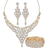 Paxuan Silver Gold Plated Wedding Jewelry Sets Bridal Necklace Rhinestone Earrings Bracelets