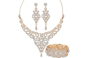 Paxuan Silver Gold Plated Wedding Jewelry Sets Bridal Necklace Rhinestone Earrings Bracelets
