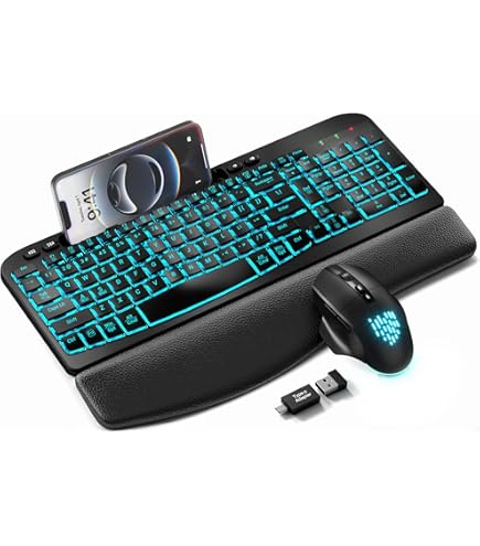 Ergonomic Wireless Keyboard With Cushioned Wrist Rest, Wave Keys, Phone Holder, Comfortable Natural Typing, 2.4GHz Full Size Silent Cordless USB Computer Keyboard For La - View #7