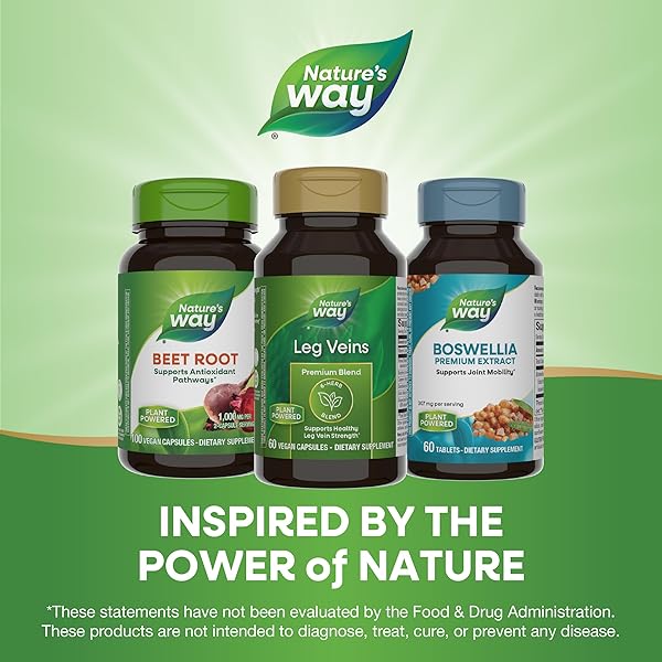 NATURE’S WAY LEG VEINS, SUPPORTS HEALTHY LEG VEIN STRENGTH*, 6-HERB BLEND, WITH HORSE CHESTNUT EXTRACT, DANDELION, GLUTEN FREE, 60 VEGAN CAPSULES (PACKAGING MAY VARY)