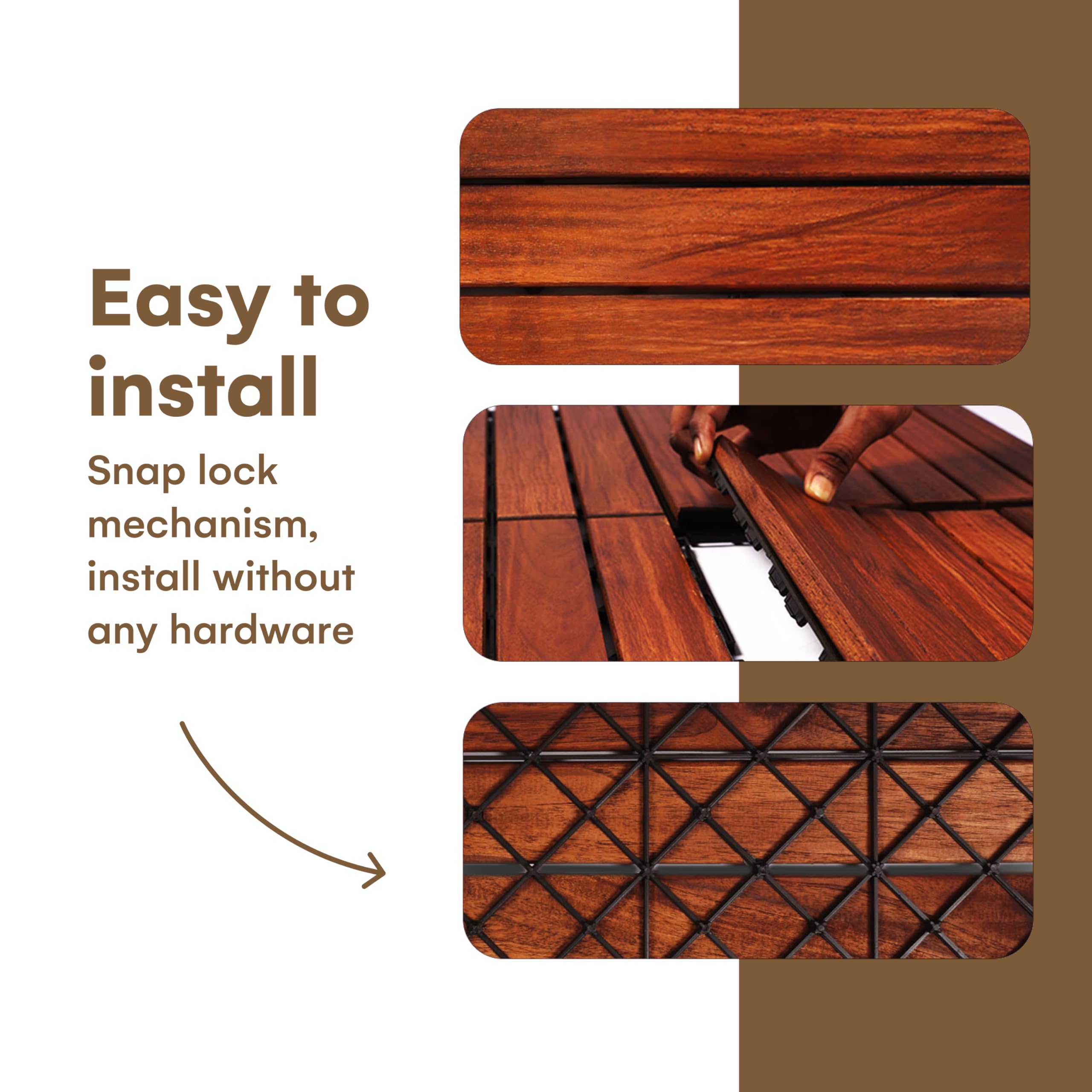 flybold Acacia Wood Patio Flooring Interlocking Deck Tiles (Pack of 10