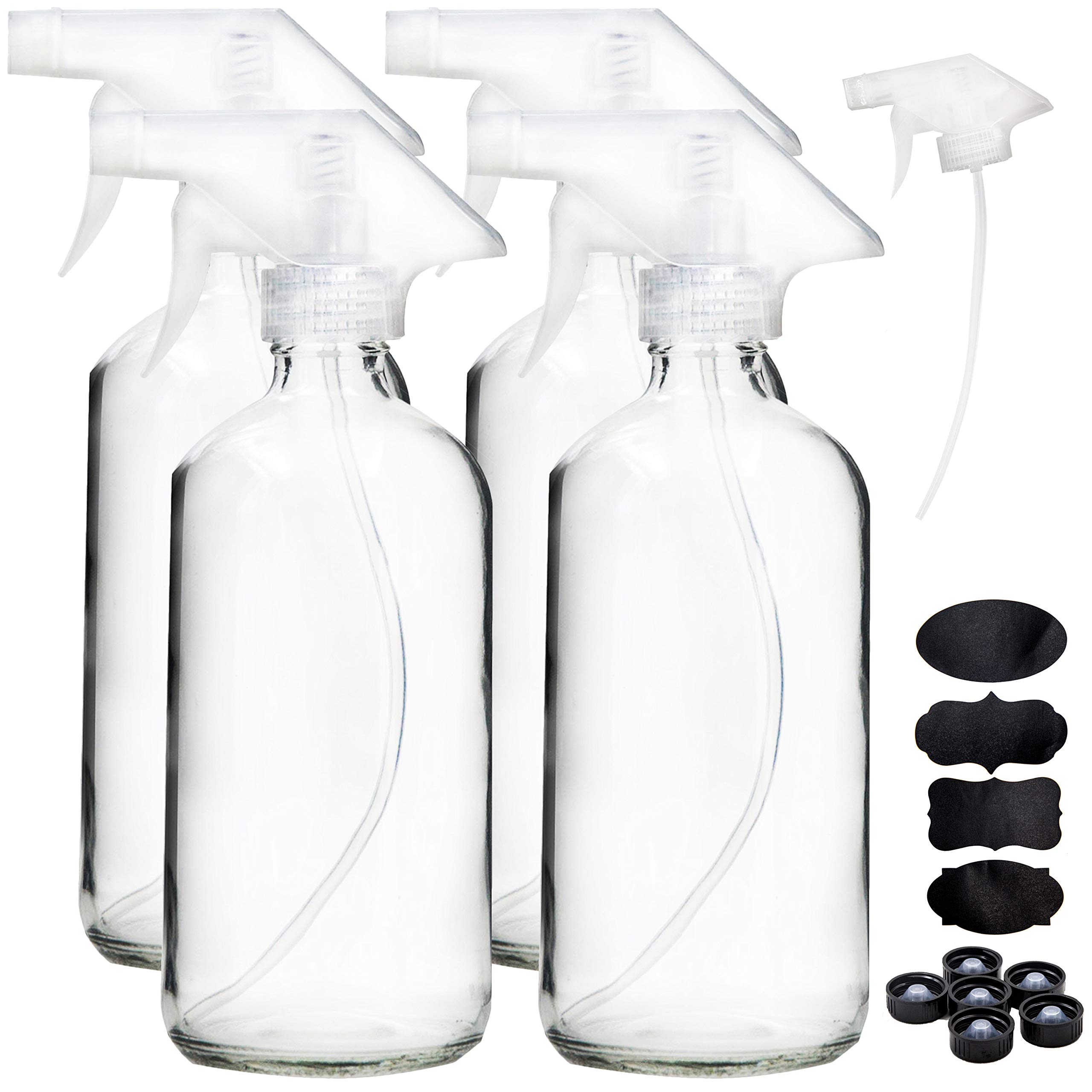 Youngever 4 Pack 500ML Empty Glass Spray Bottle, Clear Glass Spray Bottle for Essential Oils with Extra Durable Trigger Sprayers
