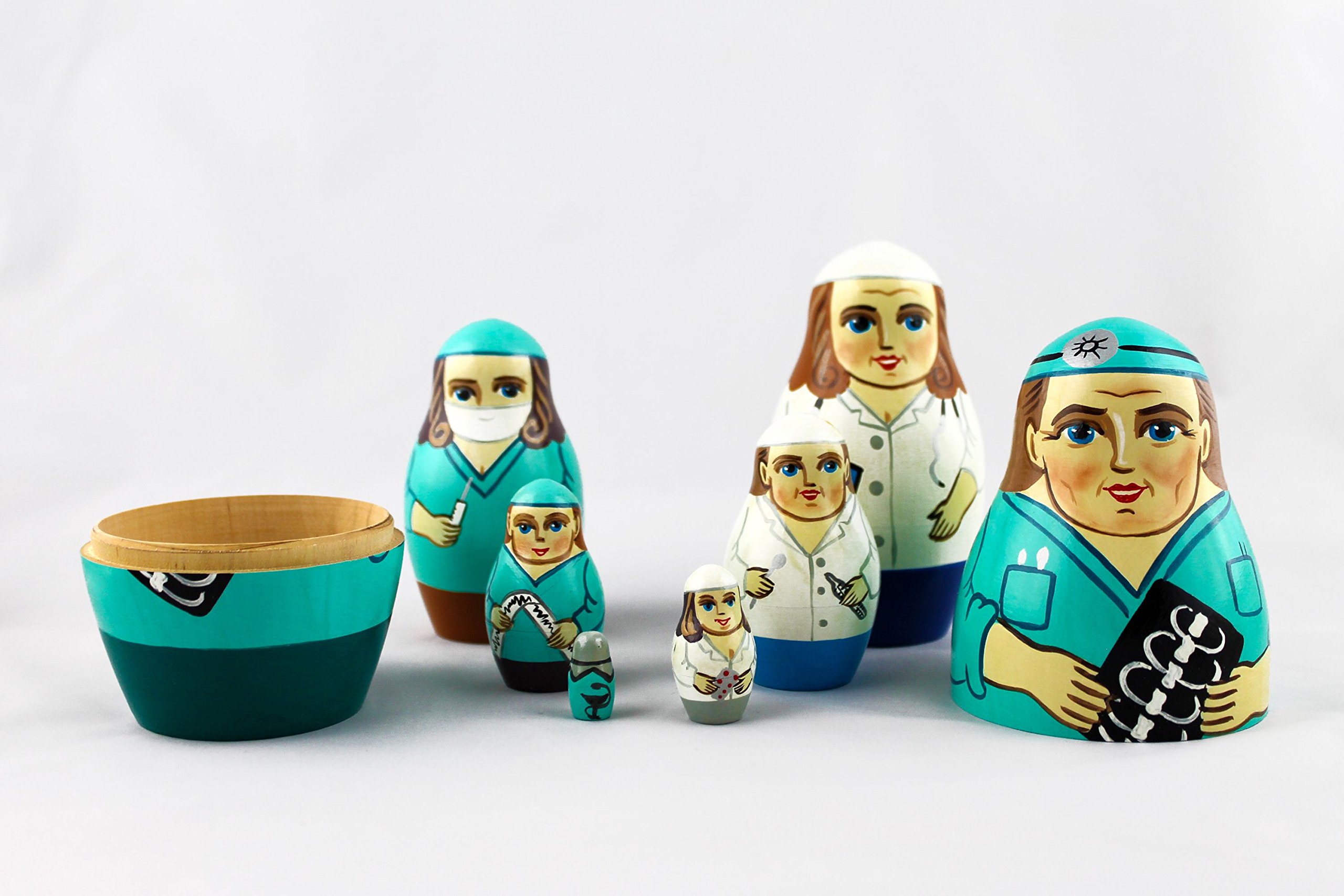 Matryoshka Russian Nesting Wooden Doll Physician Doctor Nurse Hospital 7 Pcs Stacking Hand Painting Beautiful Nested Matriosjka Matrioska Matreshka Matrjoska Matroeska