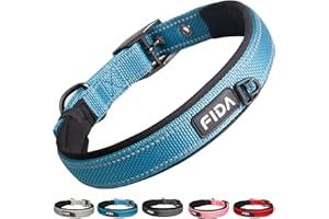 Fida Heavy Duty Dog Collar, Ultra Comfortable Soft Neoprene Padded, Adjustable Reflective Nylon Pet Collar with Durable Metal Belt Buckle for Medium Breeds (M, Blue)