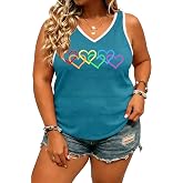 QAUN Gay Women Pride Tank Tops Plus Size Rainbow Graphic Shirts LGBT Equality Tshirt Pride Ally Sleeveless Top