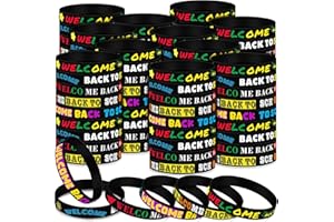 Kigeli 200 Pcs Welcome Back to School Bracelets Silicone Wristbands Gift Bulk First Day of School Favor for Kindergarten Students Prize Party Supplies Decorations (Black Style)