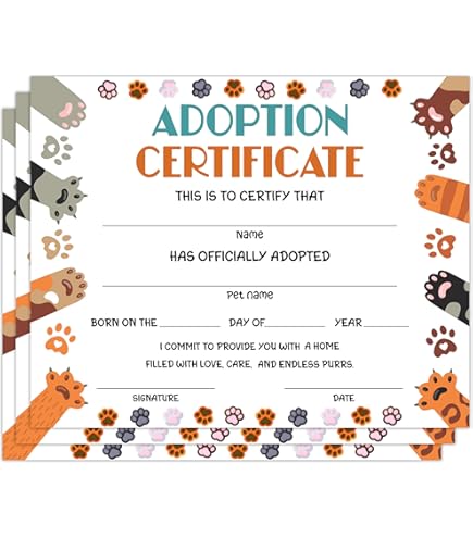 Cat Kitten Adoption Certificate, Colorful Cat Certificates Of Adoption, Adopt Cat Gifts For Cat Birthday Parties, Adopting A Pet Party Favors Supplies, 10 Pcs Pet Adoption Certificates -05 - View #3