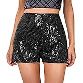 Women's Sparkly Sequins High Waist Elastic Straight Leg Glitter Party Shorts