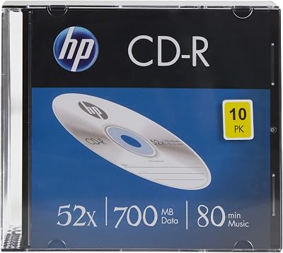 HP CD-R Blank Discs 52x Speed 80 Min 700MB 10 Pack Slim Jewel Cases