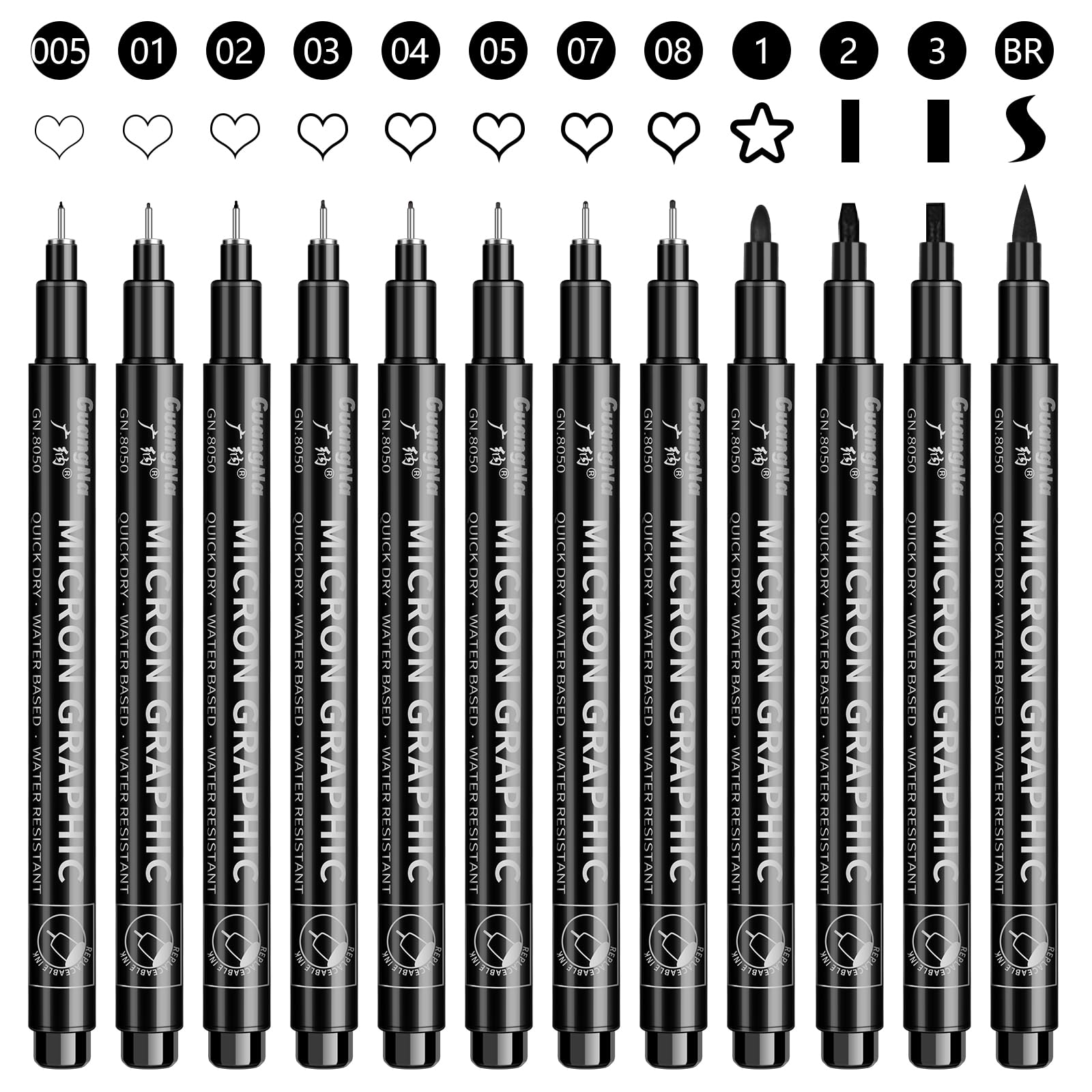 OFFCUP Black Fineliner Pens, 12pcs Technical Drawing Pens for Artists, Micro Liner Pens Drawing Pens Anime Pigment Pens for Sketching Drawing Illustration Manga Scrapbooking Office Art Supplies