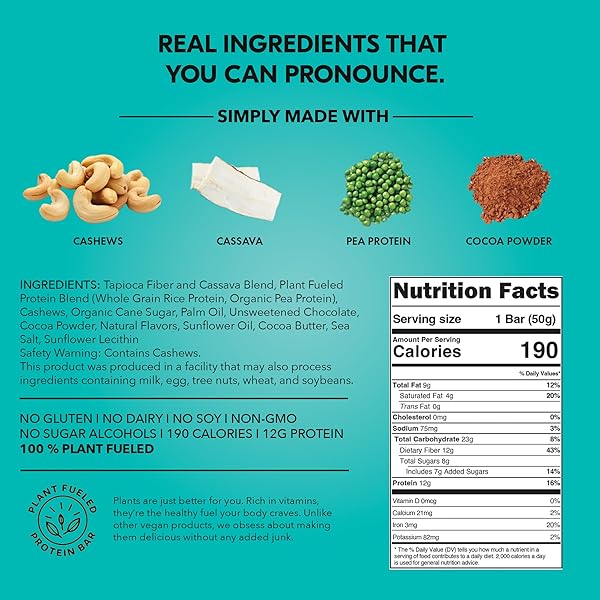 TRUBAR VEGAN PROTEIN BAR, OH OH COOKIE DOUGH, GLUTEN FREE, PLANT BASED, HIGH FIBER, DAIRY FREE, LOW FAT, NON GMO, NO SUGAR ALCOHOLS, 12G LEAN PROTEIN, 13G FIBER, HEALTHY SNACK BARS, 12 CT
