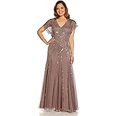 Adrianna Papell Womens Beaded Flutter Sleeve Gown