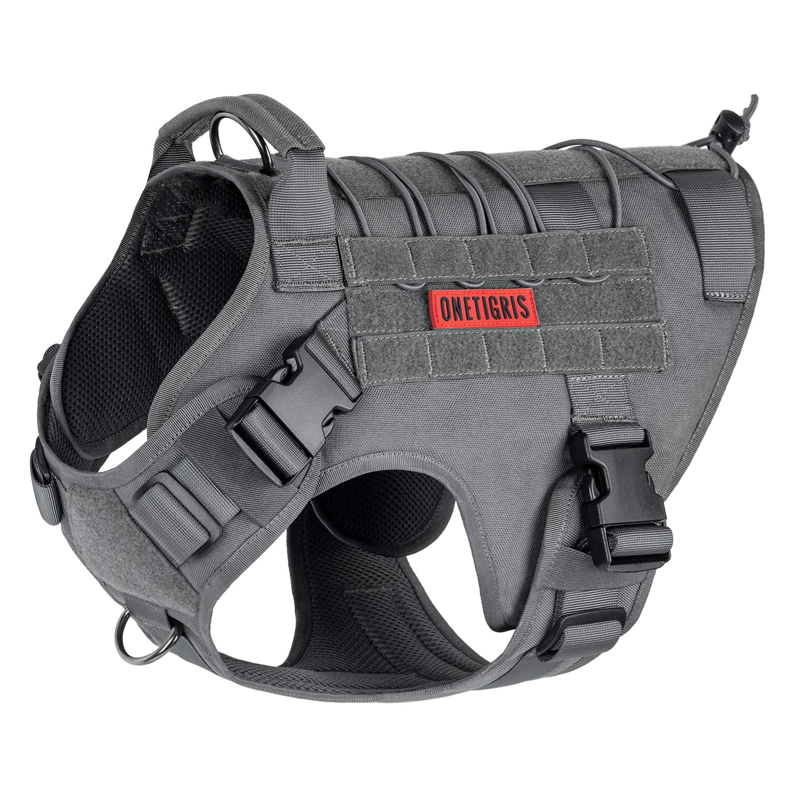 Onetigris Military Tactical Dog Harness - No-Pull Service Vest with Handle & Hook & Loop Panels - Adjustable for Medium to Large Dogs