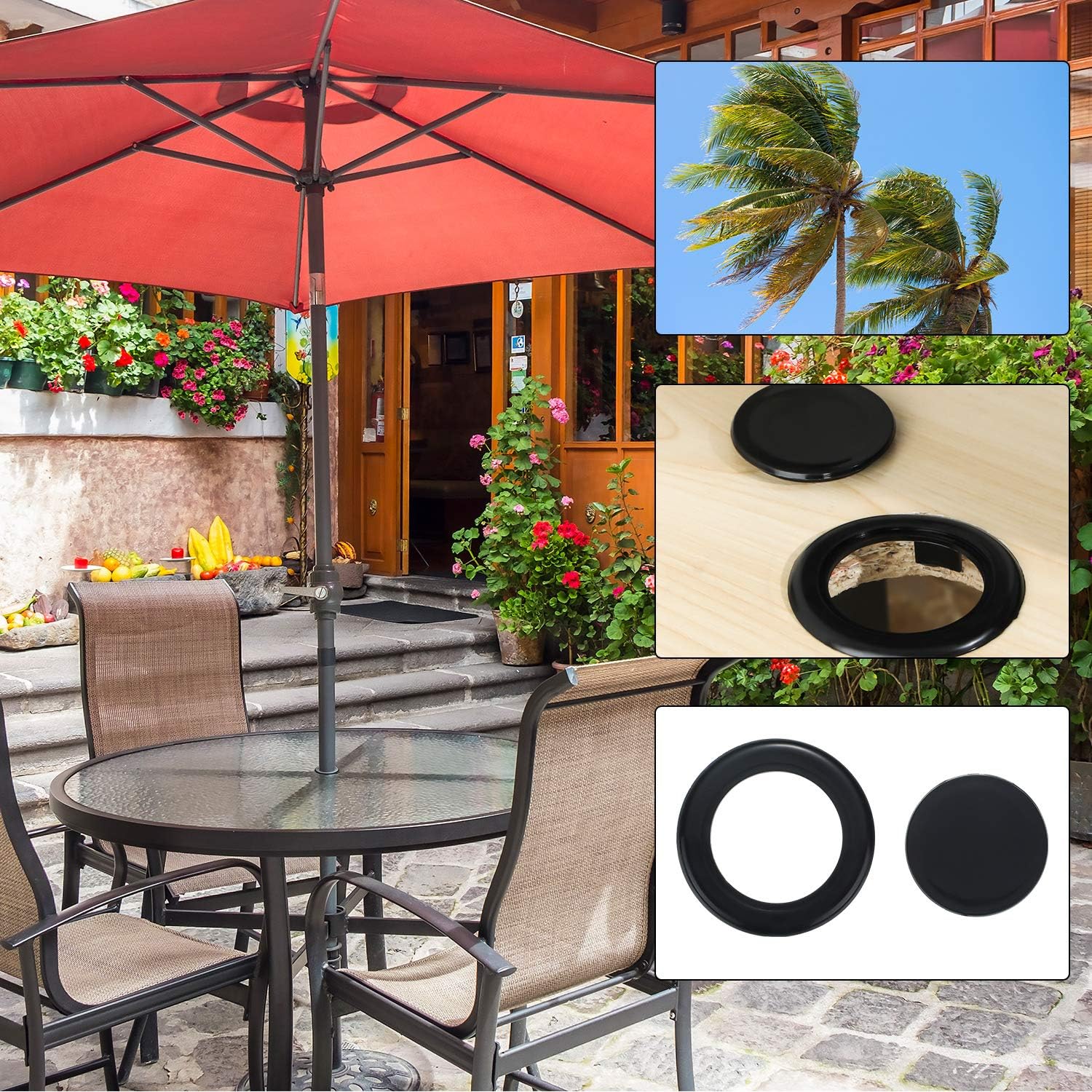 Color 2 Boao 2 Pieces Umbrella Hole Table Ring Plug With Cap Standard Size Umbrella Thicker Hole Ring For Outdoors Patio Table Umbrella Stands Bases