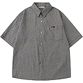 Aelfric Eden Mens Button Down Plaid Shirts Short Sleeve Oversized Polo Tee Vintage T Shirts