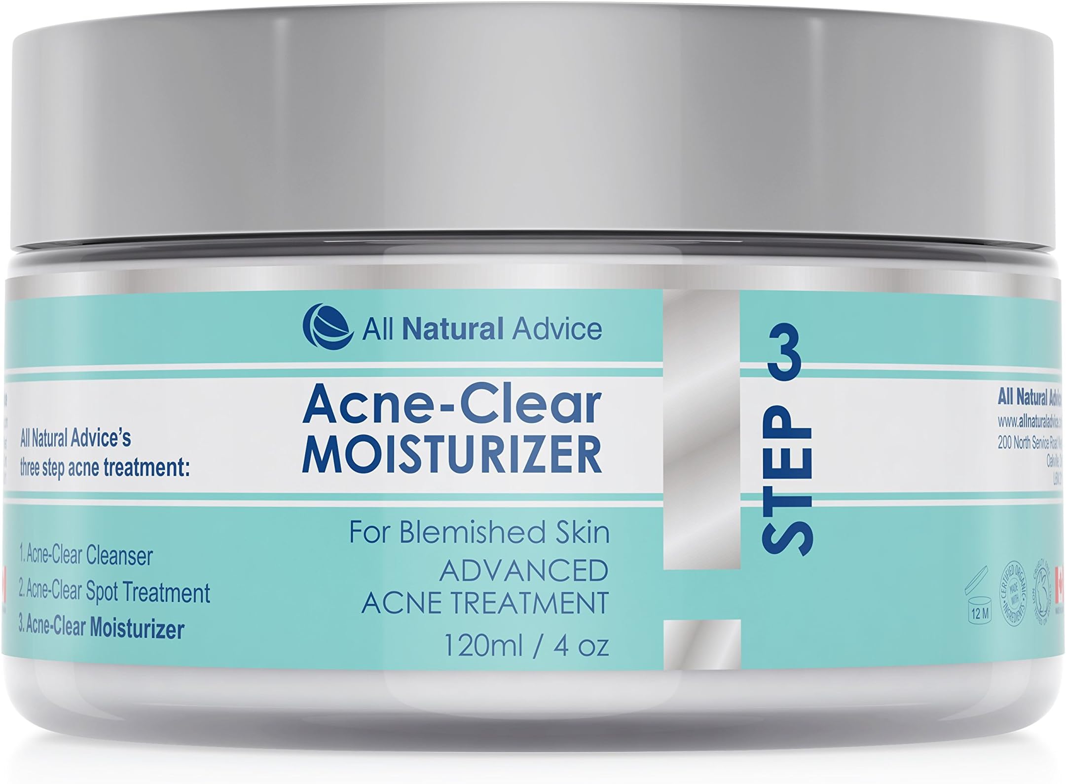 All Natural Advice 4 Step Acne Treatment | This is Step 3 of 4 ACNE DAILY MOISTURIZER | Naturally Organic |Made in Canada | Targeting Acne, Blackheads and Scarring - For Women, Men and Teenagers- Ex