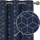 Navy Blue Blackout Curtains – Short 42W X 45L, Room Darkening Set Of 2, Rod Pocket 2 thumbnail image