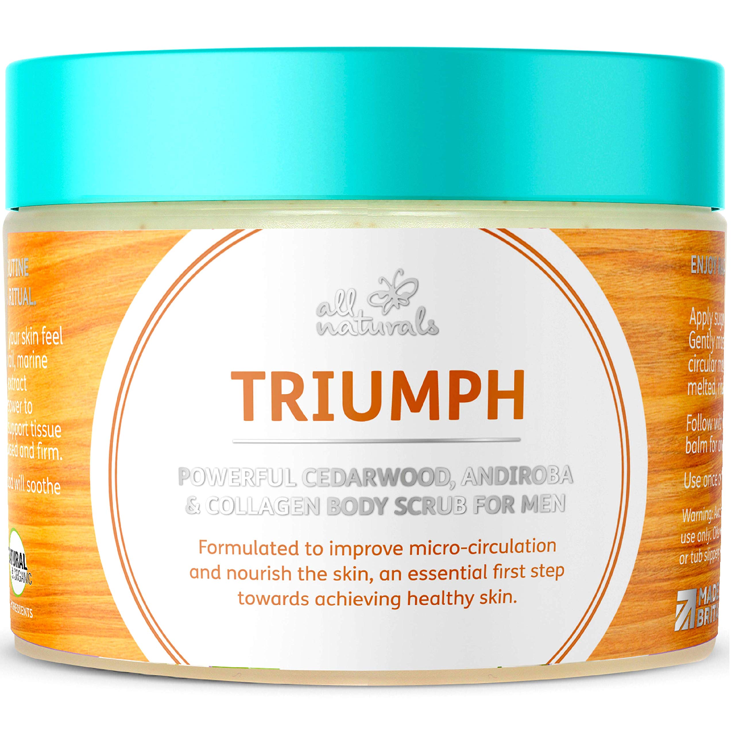 All Naturals, Exfoliating Body Scrub for Men Andiroba Cedarwood, Intensive Skin Nourishing & Energising Treatment. Gifts for Men, 400g