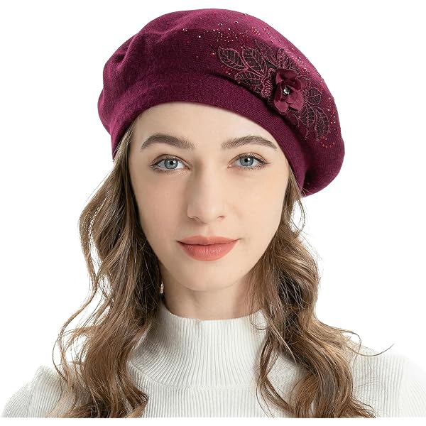 Amazon.com: Flower Embroidery Beret Hat for Women, French  display picture 3