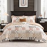 MaiRêve Full Size Comforter Sets, Classic Plaid Farmhouse Bedding Sets 7 Pieces, Beige All Season Bed in A Bag with Sheets, Pillowcases & Shams