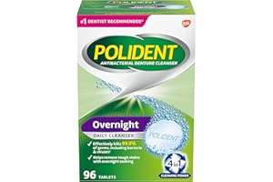 Polident Overnight Daily Denture Cleanser, 4 in 1 Cleaning System, Stain and Plaque Remover, Triple Mint Fresh, 96 Tablets (P