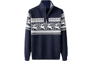 Christmas Quarter Zip Pullover Sweater for Men Casual Zip Up Long Sleeve Knit Polo Sweater Top