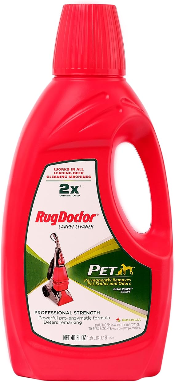 Amazon Com Rug Doctor Pet Formula Carpet Cleaner 40 Oz Super Concentrated Pro Enzymatic Formula With Blue Wave Scent Removes Pet Stains Odor And Deters Remarking Works In All Leading Deep Cleaning Machines Home