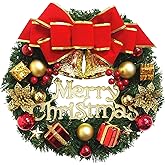 SINGARE Christmas Wreaths, 12 Inch Christmas Front Door Hanging Artificial Wreath Garland with Balls Bells Gift Box Bow Star for Christmas Decorations Door Window Indoors Outdoors Decor