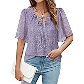 Lotusmile Womens Blouses Dressy Casual Half Bell Sleeve Chiffon Office Attire Business Work Tops Trendy