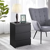 Yaheetech Bedside Table with 3 Drawers Black Wooden Nightstand 35x45x60.5 cm view 5