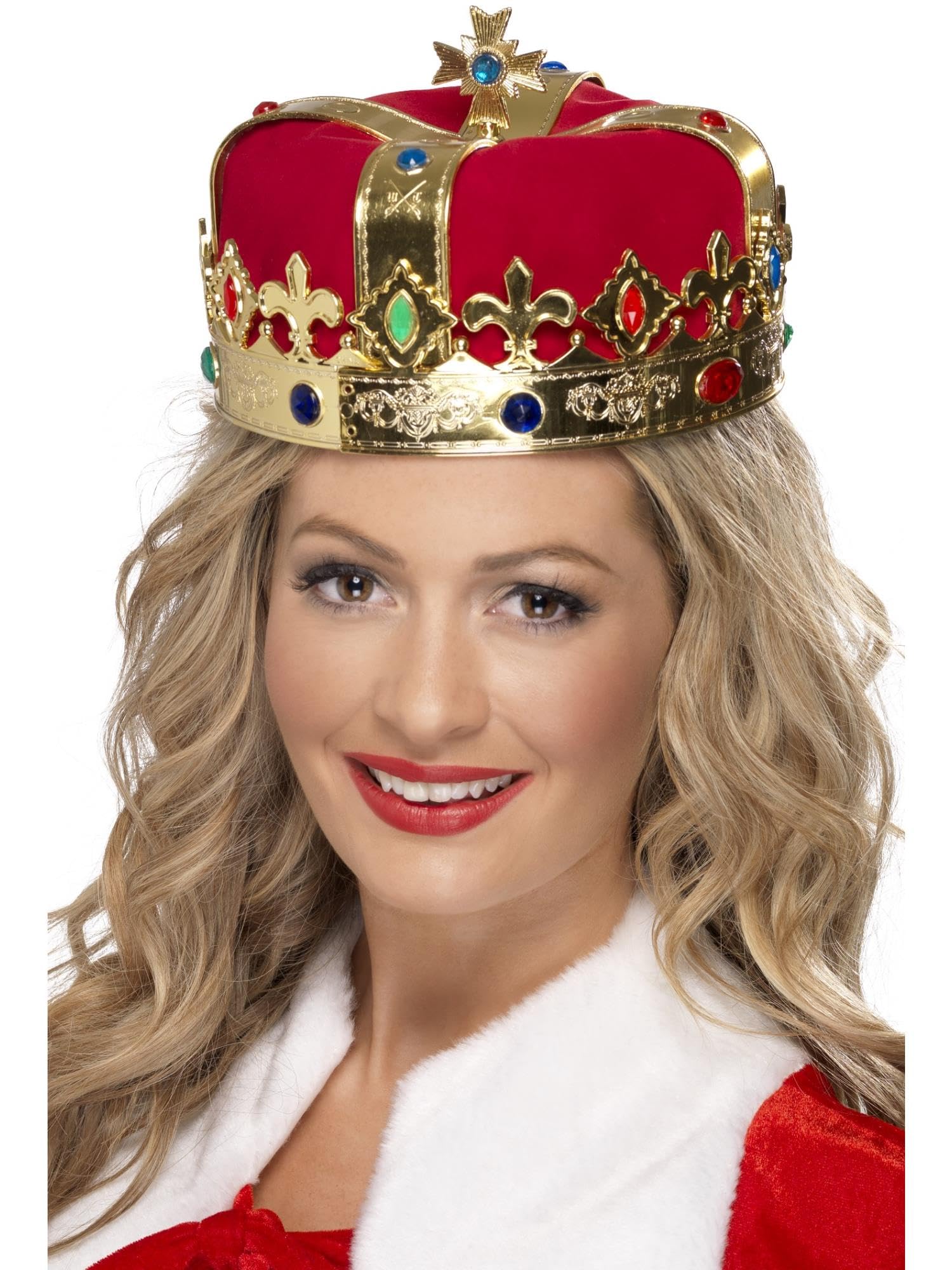 Smiffys Queen's Crown, Red with Jewels, Historical Fancy Dress, Historical Dress Up Hats Halloween