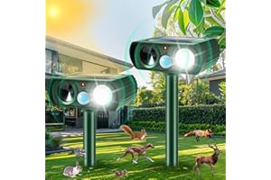 JAHY2TECH 2 Pack Ultrasonic Animal Repeller Outdoor,Solar Animal Repeller with Motion Sensor Deer Repellent Devices Animal Deterrent to Scare Cat Squirrel Raccoon Dog Coyote Skunk Rabbit Deer Out of Yard Farm