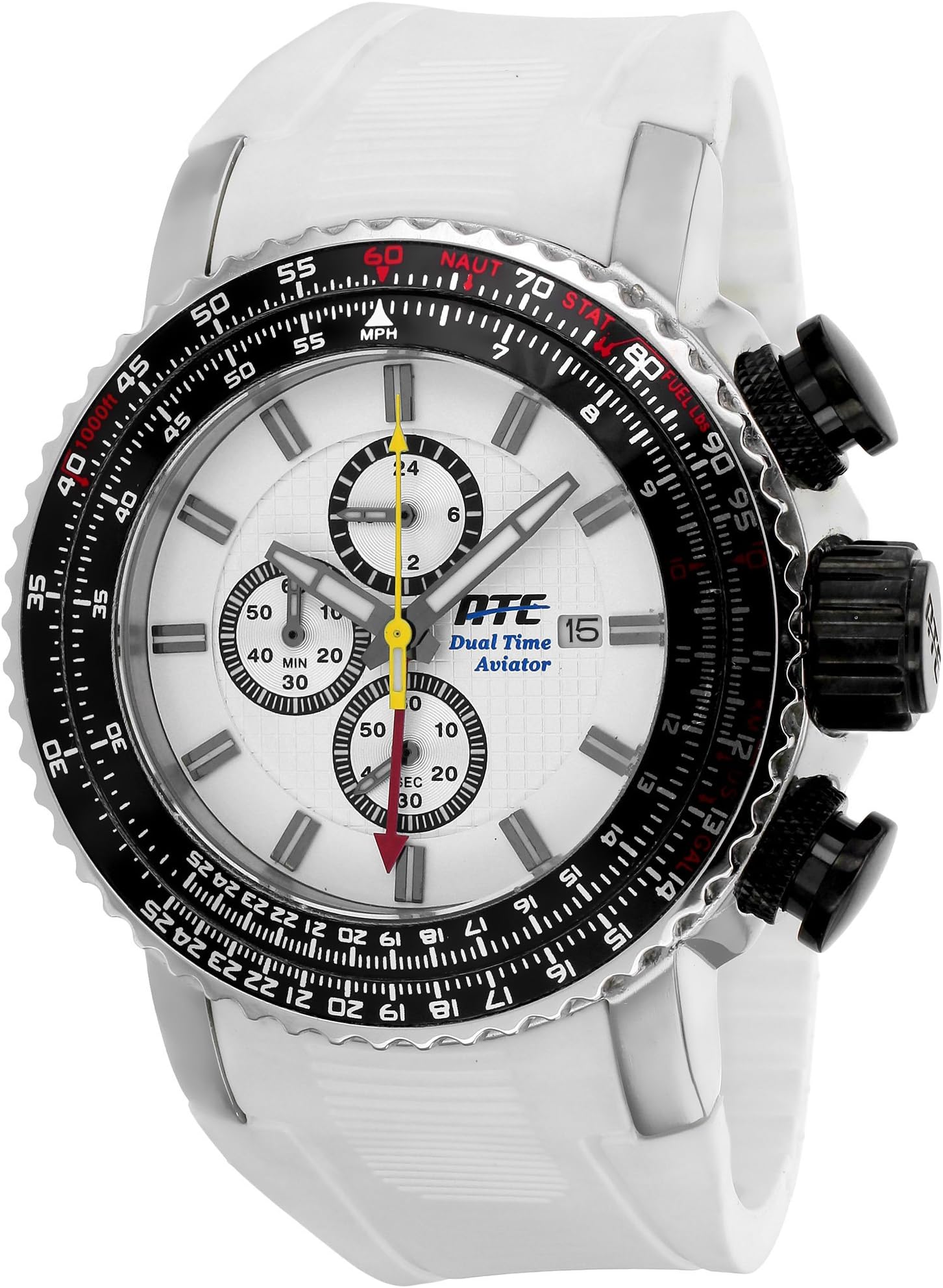 HMEWatchMen's ATC Aviator Chronograph/Dual-Time Pilot Watch, Stainless Steel Case with Polyeurathane Strap and Deploy Clasp, 100m WR ATC2250W