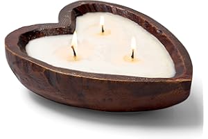 Jollifiers Heart Dough Bowl Candle - Romantic Candles with Candle Snuffer & Heart Candles: Three Wick Candle in Heart Shaped Candle. White Hearts Dough Bowl Candles or Acacia Wooden Candle Bowl