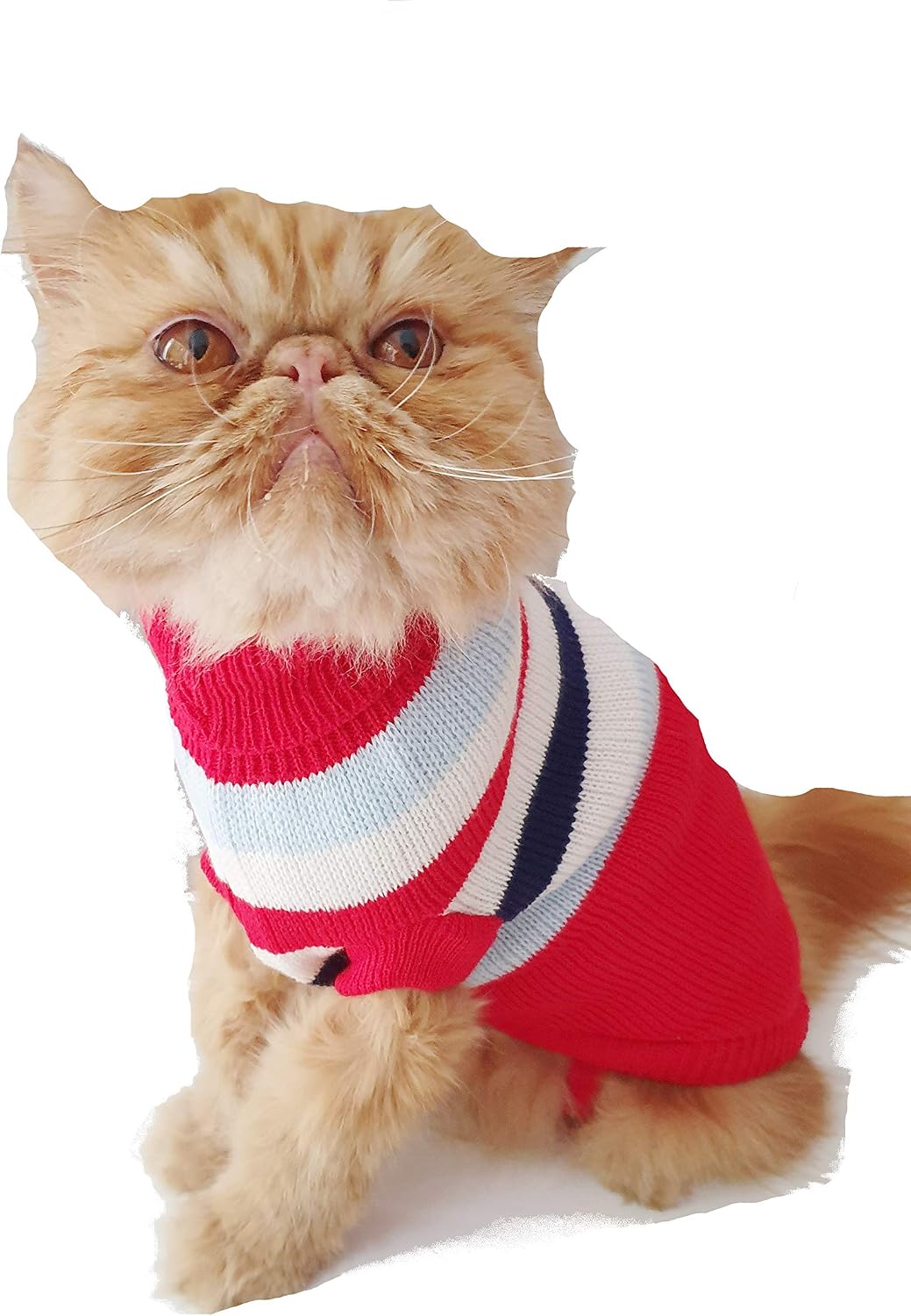 Cute Knitted SMALL MEDIUM LARGE Puppy Cat Kitten Warm Winter Girl Boy Cold Weather Vest Sweatshirt Clothes Jacket Coat Christmas Ideas Pullover Jumper Sweater Big Stripes Red White S (10)