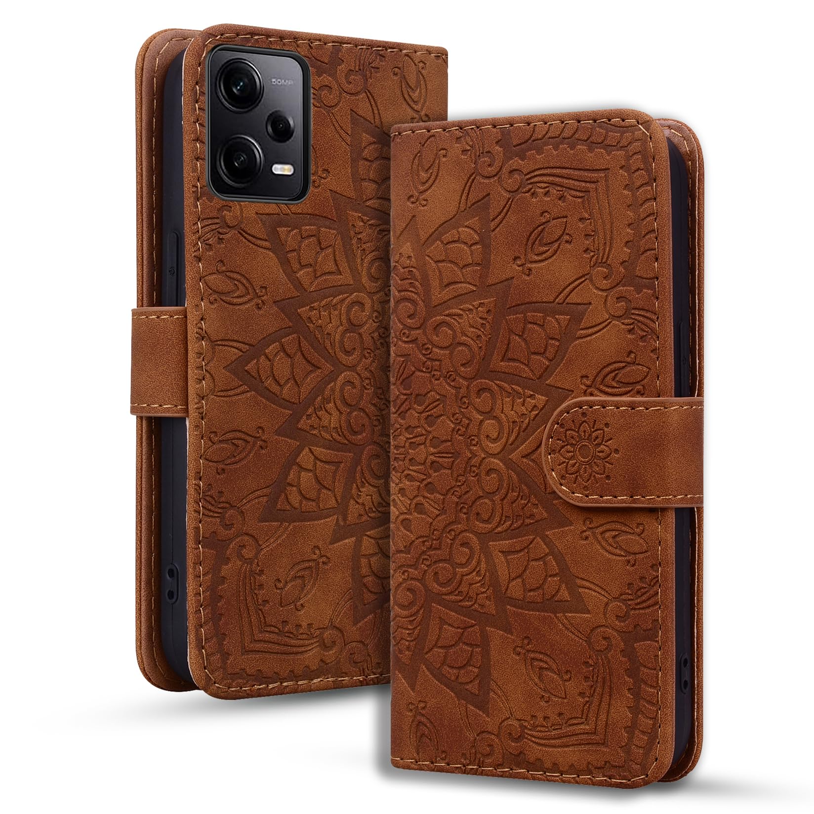 Rosbtib Case for Xiaomi Redmi Note 12 Pro 5G/ Poco X5 Pro 5G Premium PU Leather Case with Magnetic Closure Stand Function Flip Cover Mandala Embossing Redmi Note 12 Pro 5G/ Poco X5 Pro 5G - Brown