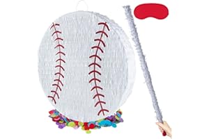 PCFING 18 Inch Baseball Piñata with 30 Inch Piñata Stick Blindfold Confetti for Boys Girls Adults Birthday Party Game Decorations, Anniversary Celebration, Fiesta