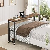 MAHANCRIS Overbed Table with Wheels, Mobile Bed Desk for Queen Size, Rustic | 36"-43.5" Adjustable Height Mobile Table Over Bed, End of Bed Desk, Fit for Living Room, Kitchen, Home Office &amp; Hospital Use