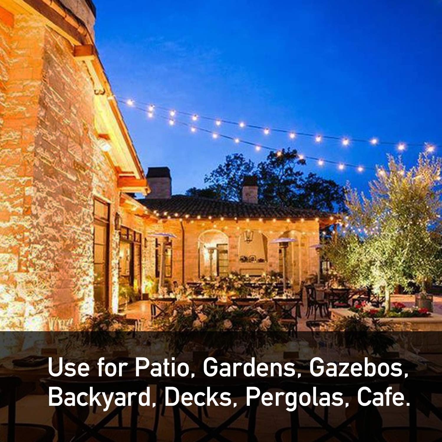 Banord 51FT Outdoor Shatterproof LED String Lights, Waterproof 17 Hanging Sockets with 18 x Dimmable LED Bulb Garden Light String, Waterproof Vintage Patio Lights for Wedding Party : Garden & Outdoor